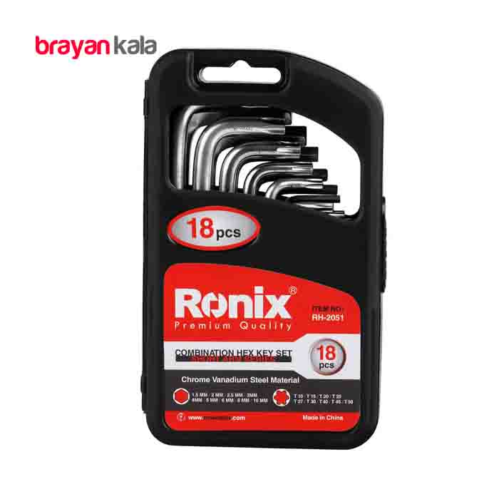 عکس اصلی مجموعه 18 عددی آچار آلن کوتاه ترکیبی رونیکس مدل RH-2051